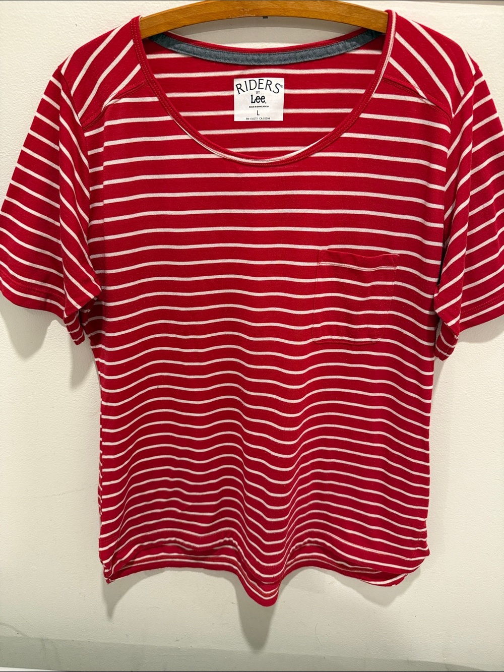 Lee Red and White Striped Pocket Tee